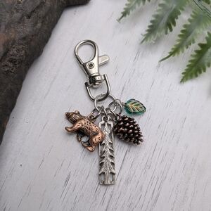 Nature-Themed Keychain with Bear and Pinecone Charms / Bear Purse Charm